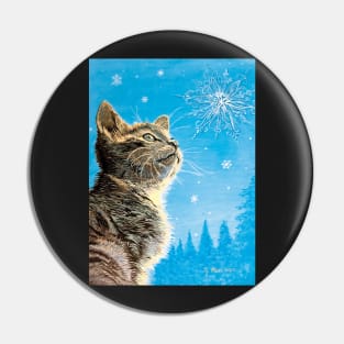 Winter Kitten and Snowflake Pin