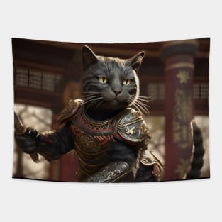 Cat warrior in ornate armor Tapestry