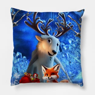 Little reindeer and cute fox wish you a merry christmas time Pillow