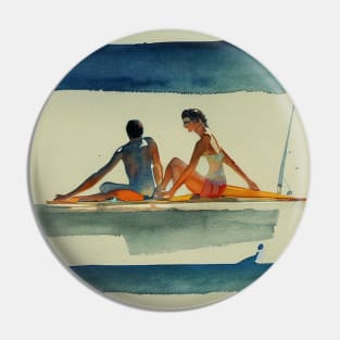 Woman and Man Sunbathing on the Sailboat Pin