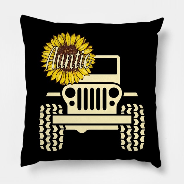 Jeep Sunflower Jeep Auntie Jeep Women Pillow by Jane Sky