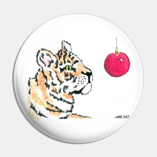 2013 Holiday ATC 3 - Tiger Cub Looking at Ornament Pin