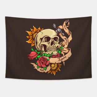 Skull With Roses Tapestry