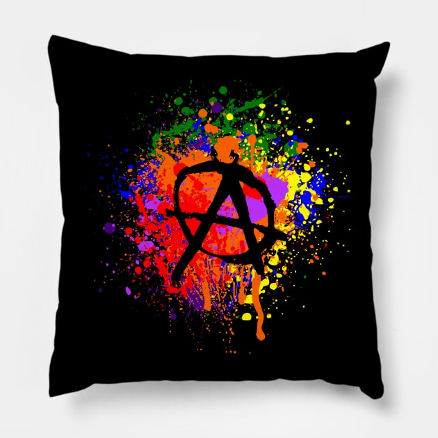 Paint Splatter Anarchy Symbol Pillow by GrimDork