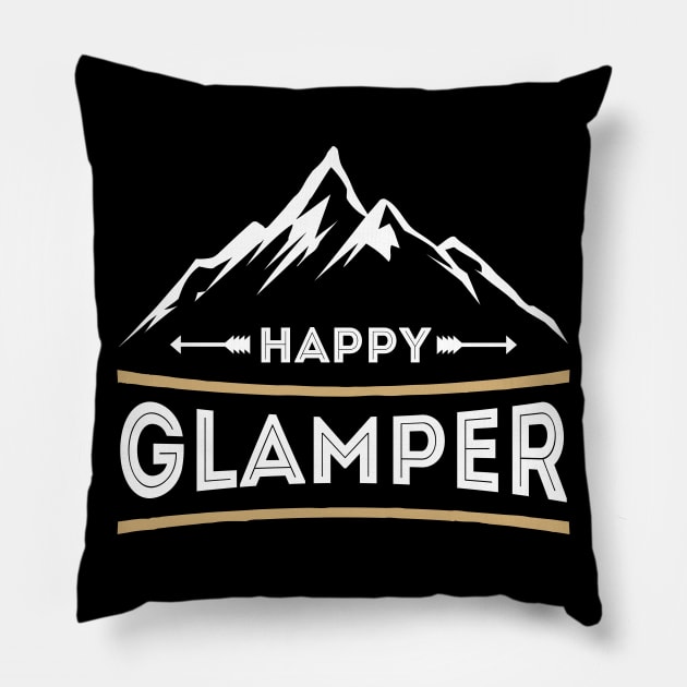 Happy Glamper - Glamping Funny Travel Summer Camping Pillow by FabulousDesigns