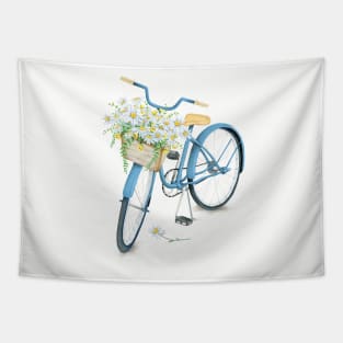 Vintage Blue Bicycle With Flowers Tapestry