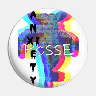 Anxiety Posse Collection-B&W Creature with Red and LIme Lettering Pin