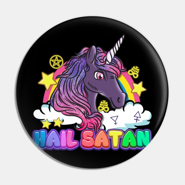 Hail Satan Unicorn I Satan Rainbow Pentagram design Pin by biNutz