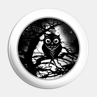 little owl sitting on a tree under a full moon Pin