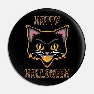 Vintage Happy Halloween Black Cat Pin