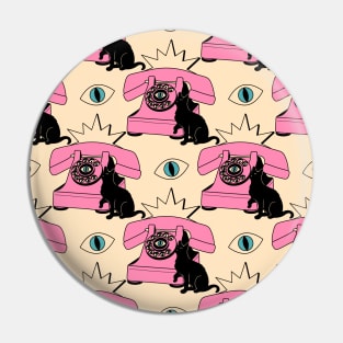 World Domination Black Cat Pattern in beige Pin