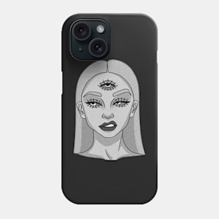 The young lady with three eyes - Drawing - B&W Phone Case