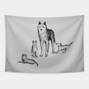 Mother Wolf with Pups Tapestry