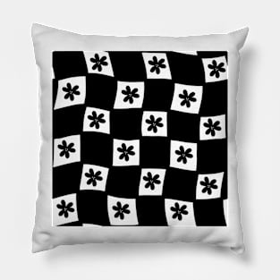 Small Floral Checker Board - black &amp;amp;amp;amp; white Pillow