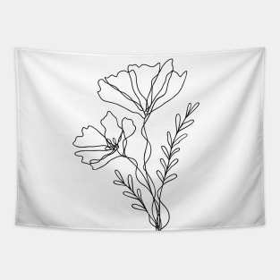 Wildflower Line Art | Floral Botanical Minimalist Lineart Tapestry