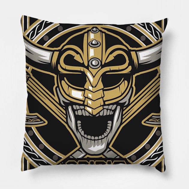 SKULL VIKING FULL COLORS Pillow by beanbeardy