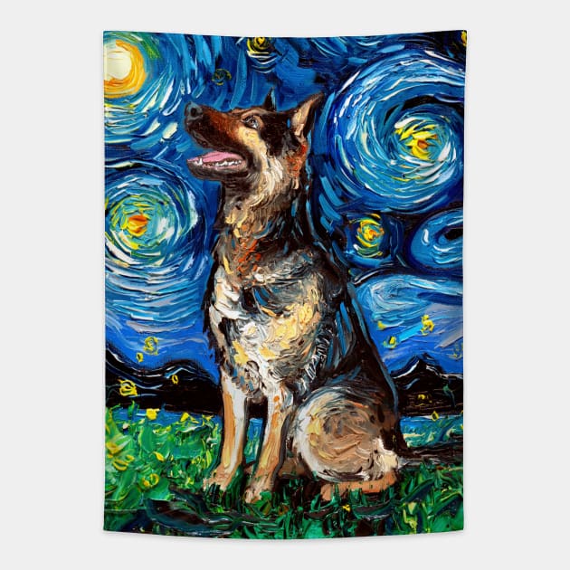 German Shepherd Night 2 Tapestry by sagittariusgallery