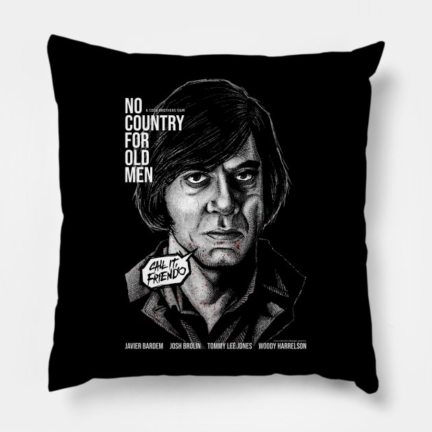 No Country for Old Men, Javier Bardem, Cult Classic Pillow by PeligroGraphics