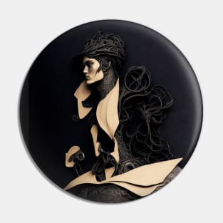 Woman's face in apprehensive profile of the gothic and mentalizing gear Pin