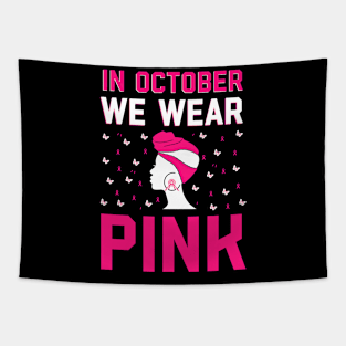 In October We Wear Pink Retro Groovy Vintage Breast Cancer Tapestry