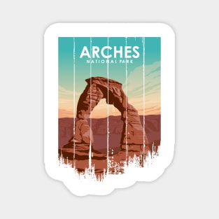 Arches National Park Travel Poster in a vintage and minimal style Magnet