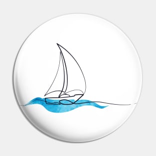 Hydro Flask sticker - ocean blue watercolor wave and sailboat | Line art Pin