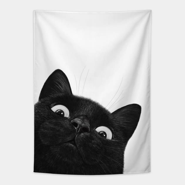 Funny black cat Tapestry by kodamorkovkart