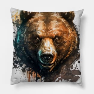 Grizzly Bear Portrait Animal Painting Wildlife Outdoors Adventure Pillow