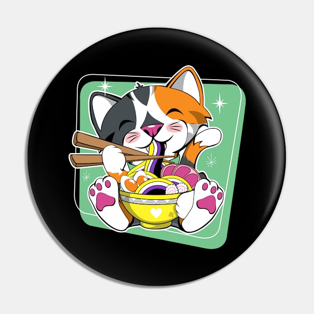 Cat Eating Ramen Non Binary Pin by CuddleswithCatsArt