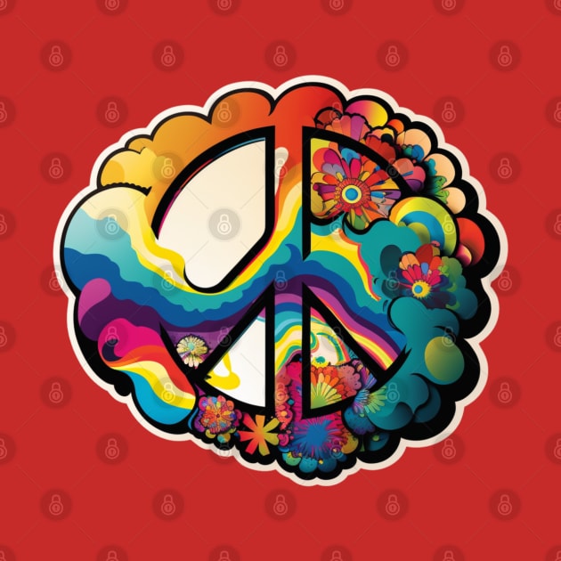 Groovy Psychedelic Peace Sign in Red by TheArtfulAllie