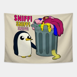 Stinky Adventure Time Gunter Penguin With Trash Can Tapestry