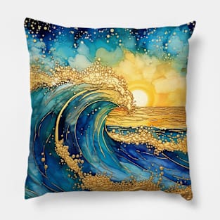 Golden Waves at Sunset Pillow