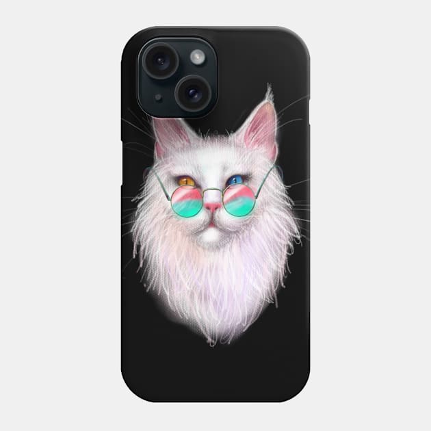 White Maine Coon Cat with Different-Colored Eyes Phone Case by meridiem