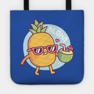 Aloha Cute Pineapple With Sunglasses And Coconut Water Tote