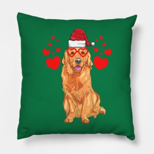 Santa Hat-Wearing Golden Retriever Funny Christmas Holiday Pillow