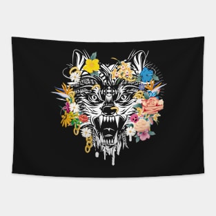 Wolf's head with flowers Tapestry