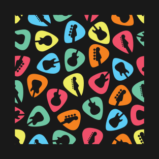 Guitar Pick Seamless Pattern Guitar Silhouette Colorful Theme T-Shirt