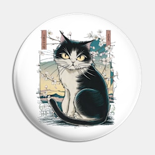 Sullen Cat Japanese Art Print Pin