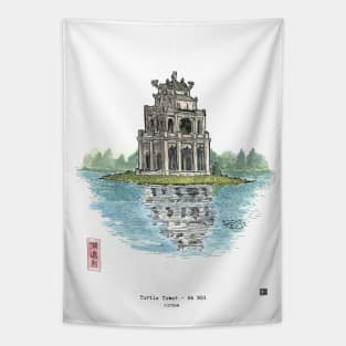 Turtle Tower Hanoi Vietnam (Hồ Hoàn Kiếm) Illustration Tapestry