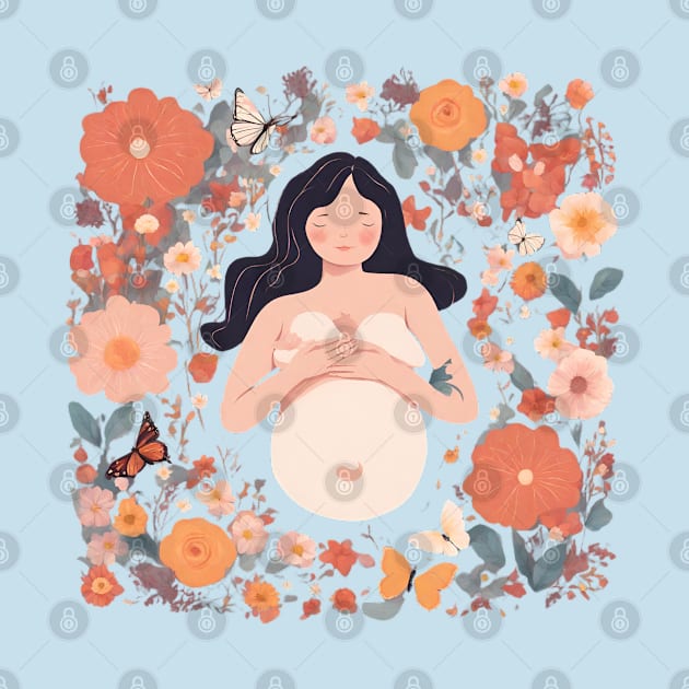 Pregnant Woman surrounded by flowers mothers day gift by Trend Spotter Design