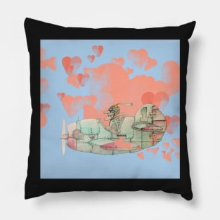 Old pilot with old airplane in the sky with hearts Pillow