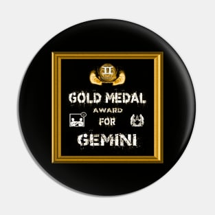 Gemini Birthday Gift Gold Medal Award Winner Pin