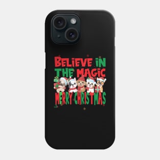 Cute Dogs Puppies - Believe in the Magic Merry Christmas - Dog Lovers Xmas Phone Case