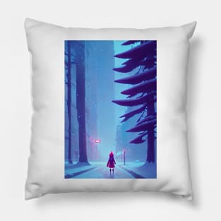 Anime Girl Snowy City Christmas Landscape Pillow