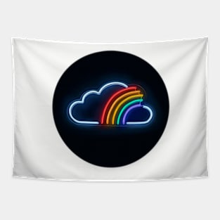 Rainbow Cloud Neon Sign, Digital Illustration Tapestry