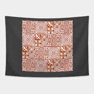 Mediaeval Tiles Pattern on Orange Tapestry