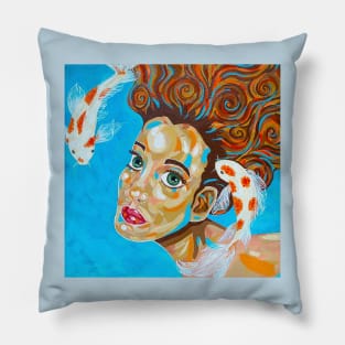 Woman Face and Koi Fishes Pillow