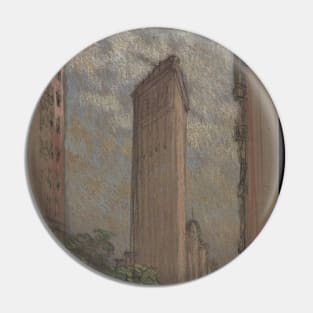 City painting of New York with a view to the Flatiron Building Pin