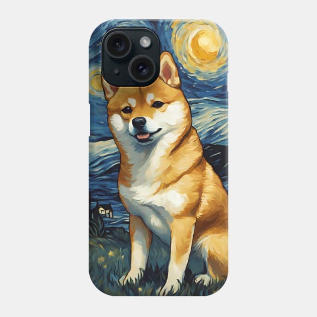 Shiba Inu Dog Breed Painting in a Van Gogh Starry Night Art Style Phone Case by Art-Jiyuu