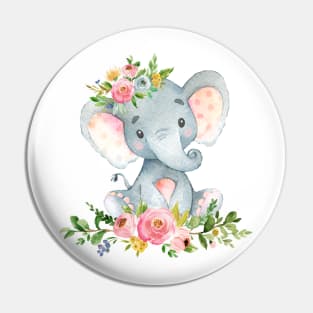 Cute Elephant with Flowers Pin